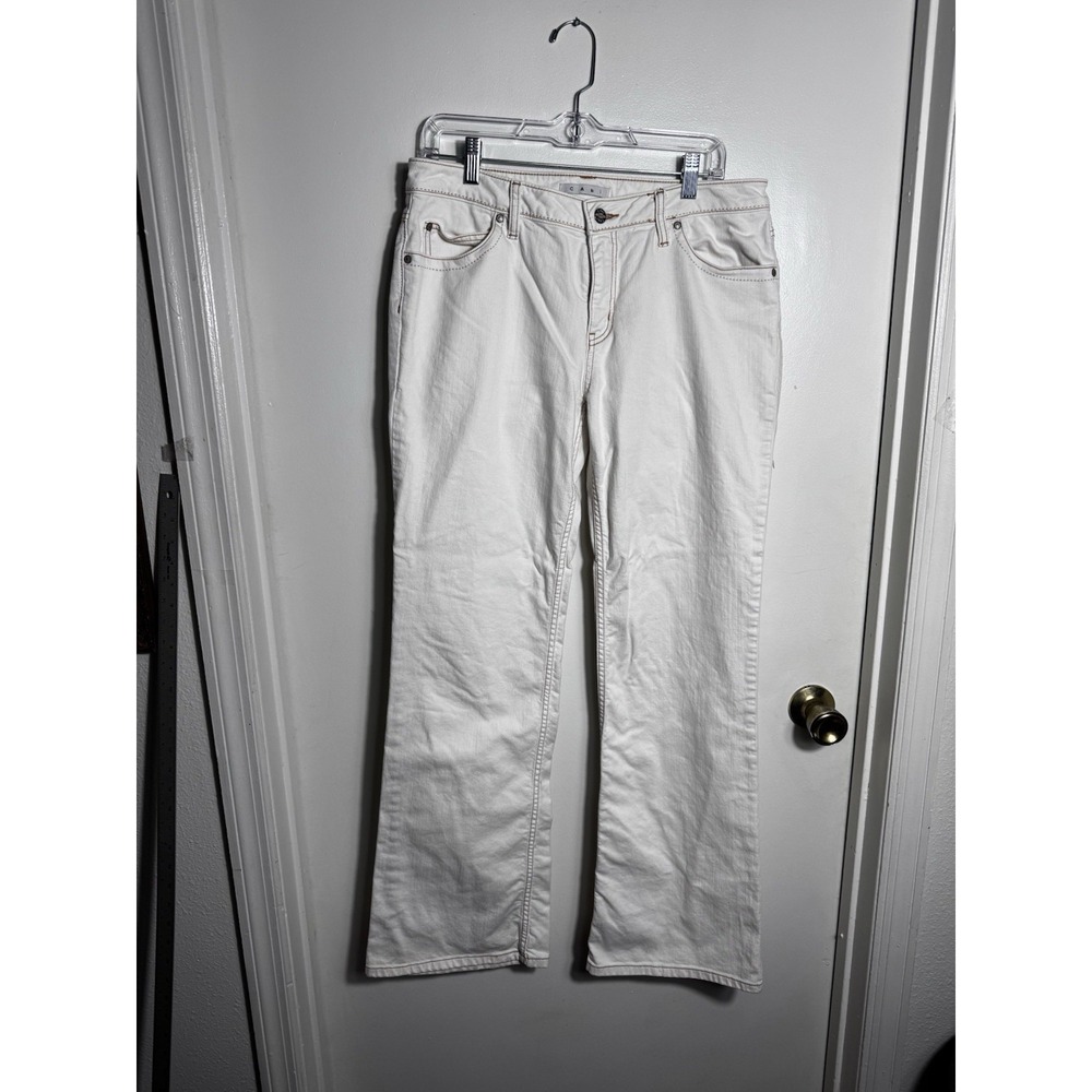 Cabi White Denim Jeans Women's Size 12 Straight Leg Stretch Cotton Style 895-L